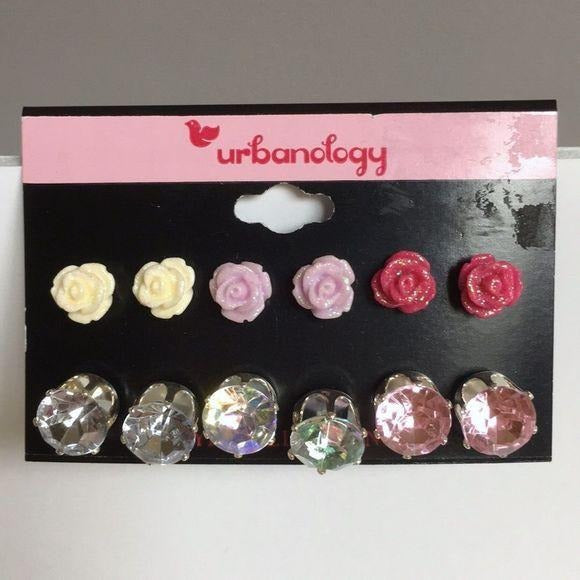 New Urbanology Rose & Crystal Earrings Set
