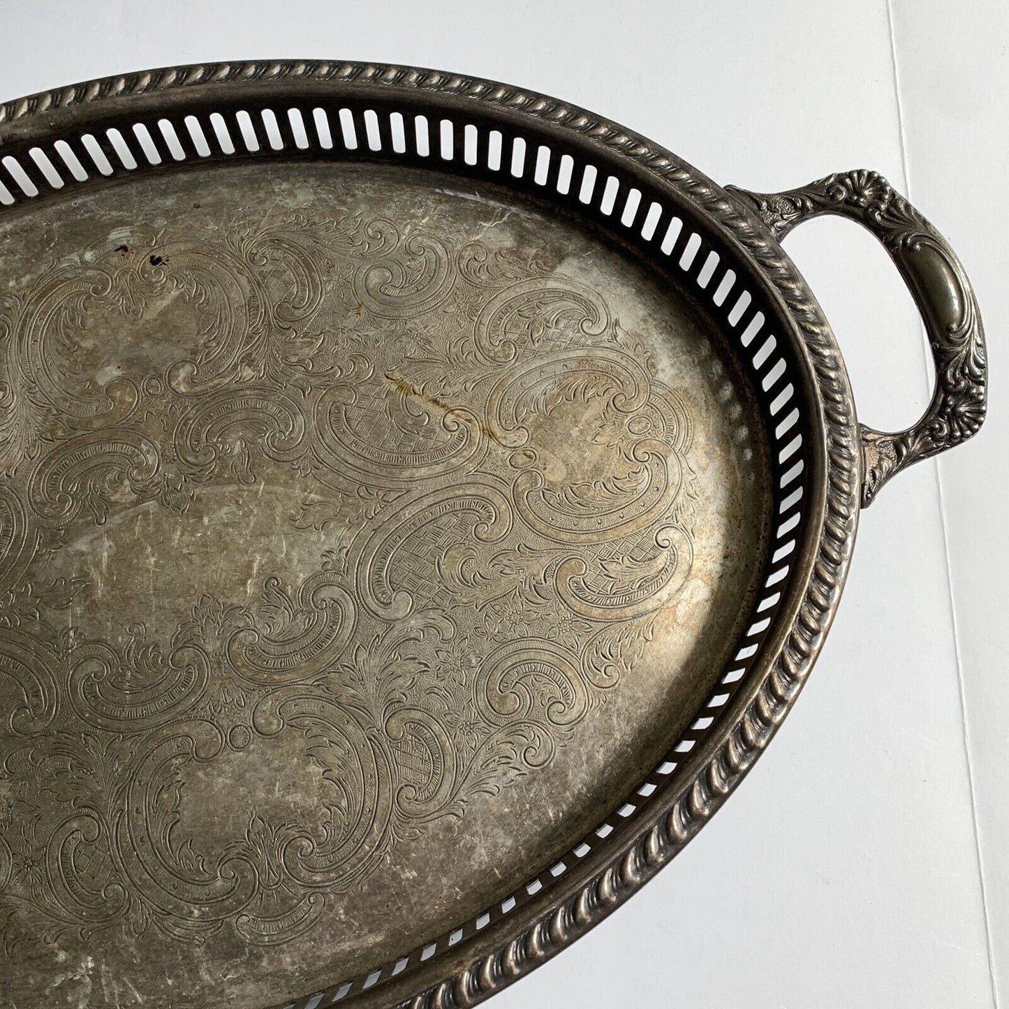Kirk's Silver Guild A-1 Footed Serving Tray Vintage Broken Handle