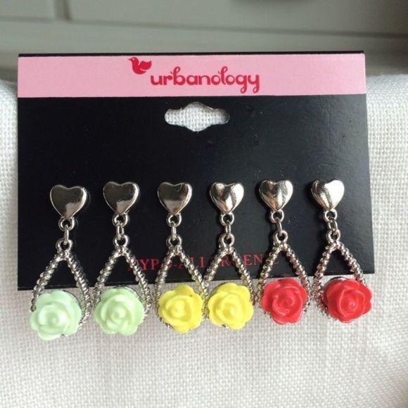 NEW Rose Heart Drop Earrings Set of 3 Pairs