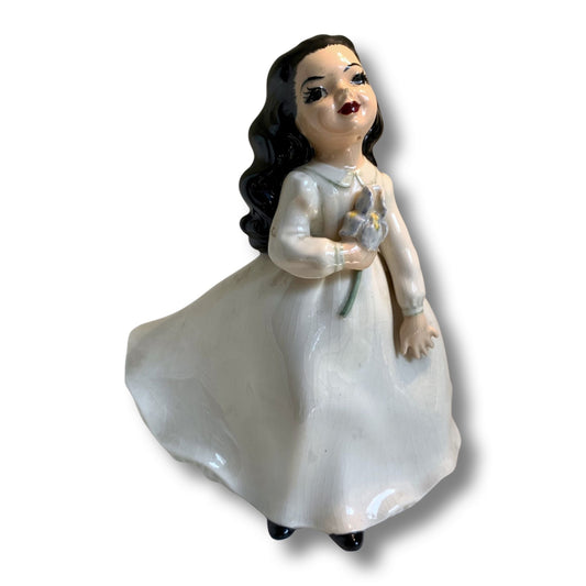 Holland Mold Vintage Glazed Ceramic Girl with Flower Figurine