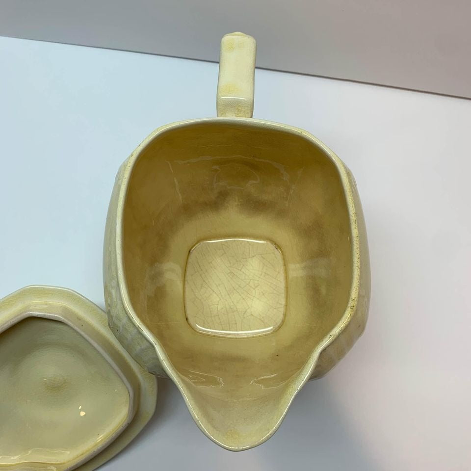 1932 Vintage Crown Potteries Company Yellow Lidded Pitcher