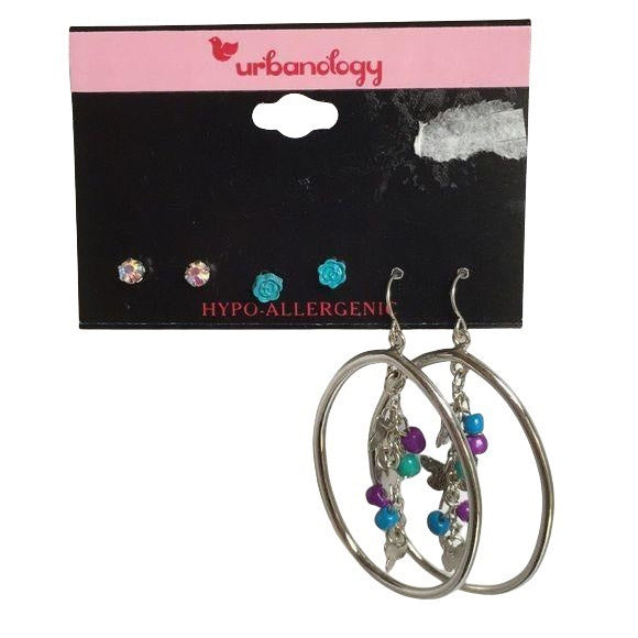 NEW Blue Purple CZ Butterfly Earrings Set of 3