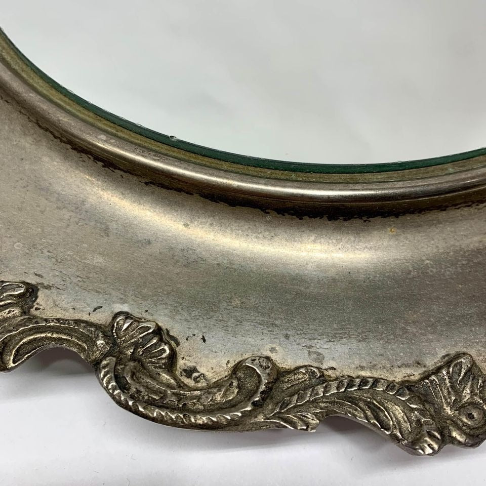 Vintage Silverplate Vanity Display Mirror Footed