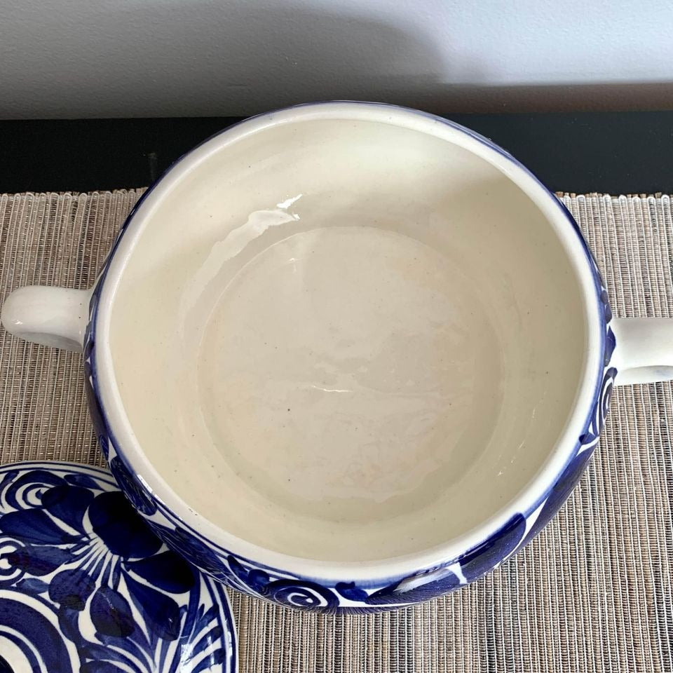 Blue and White Ceramic Soup Tureen Floral