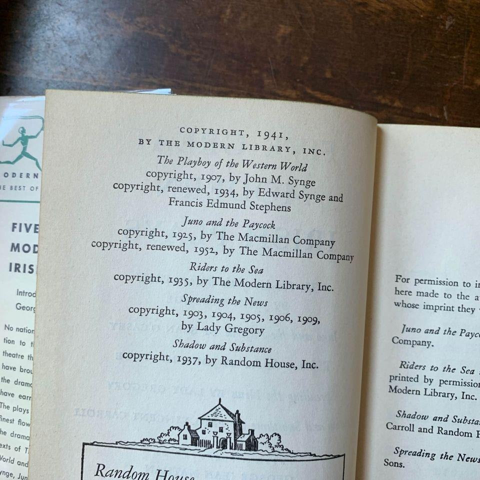 1941 Modern Library Five Great Modern Irish Plays Book