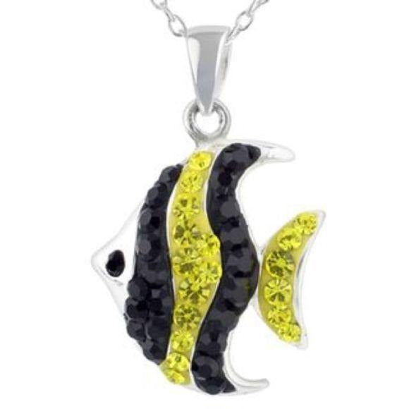 NEW Black & Yellow CZ Crystal Fish Necklace    NWT