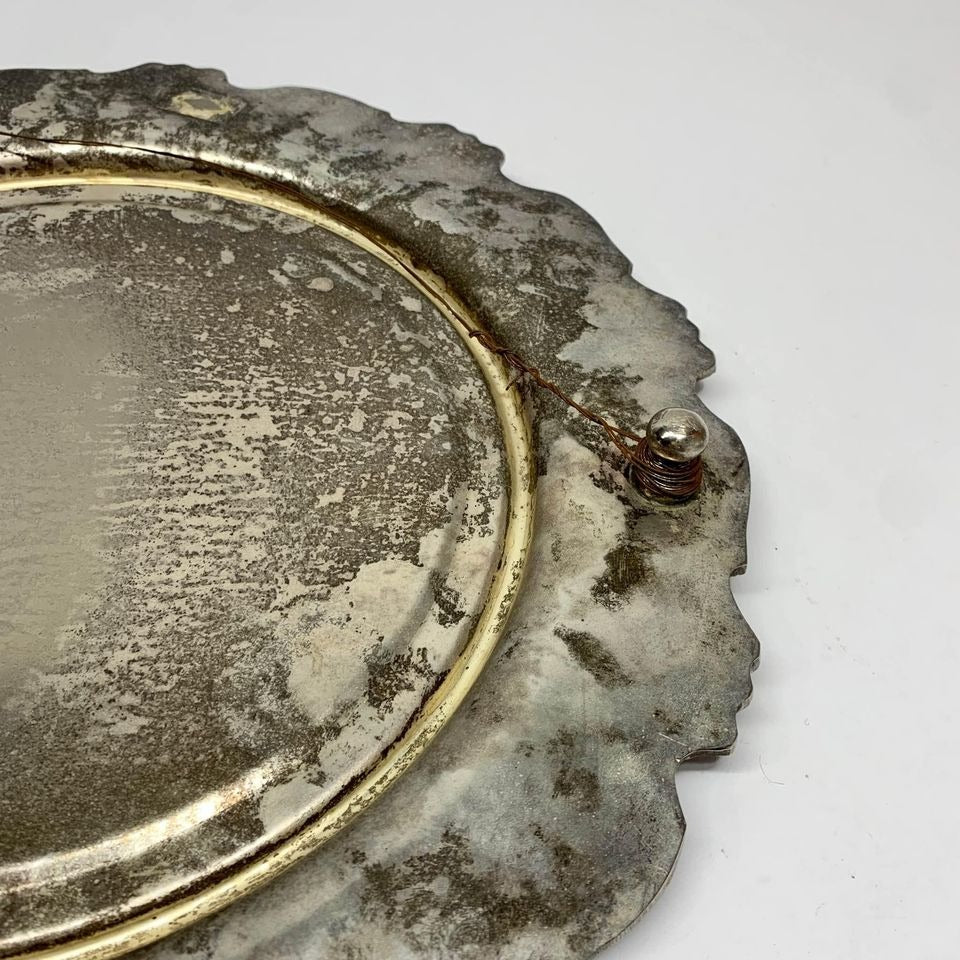 Vintage Silverplate Vanity Display Mirror Footed