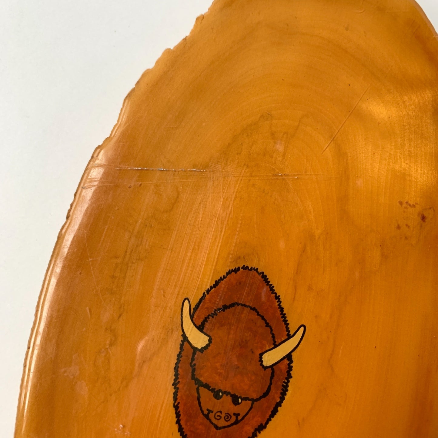 Vintage 1982 Adorable Painted American Bison on Wood Slice