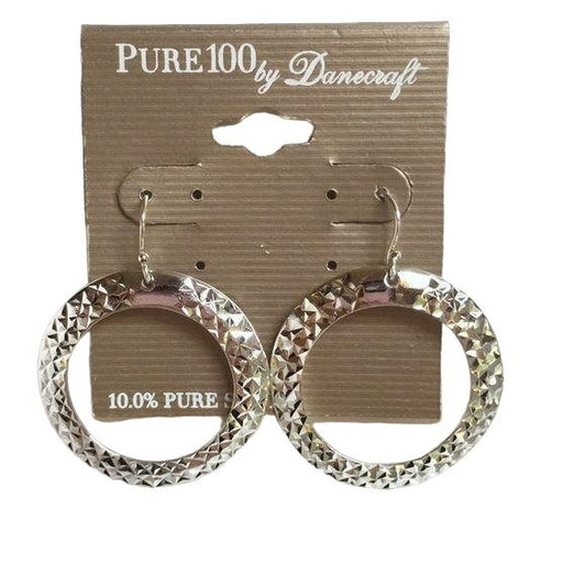 New 10.0% Pure Silver Textured Hoop Earring