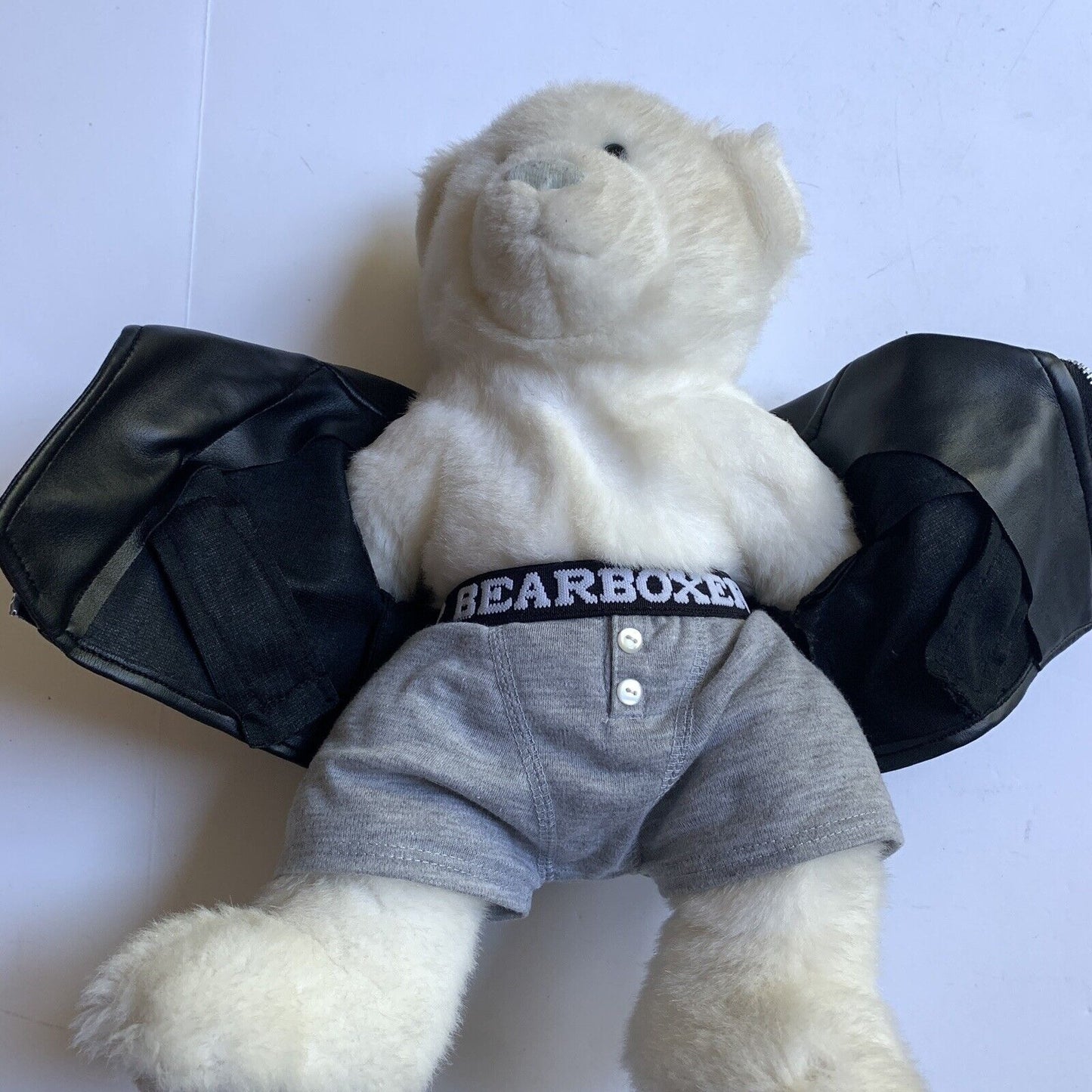 Build A Bear White Bear with Black Harley Jacket