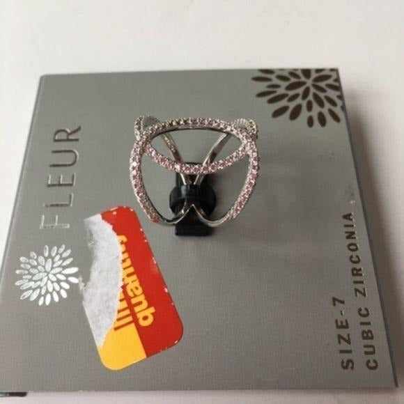 Fleur Rhodium Loop CZ Ring New