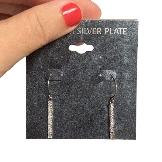 NEW Silver CZ Long Bar Dangle Earrings