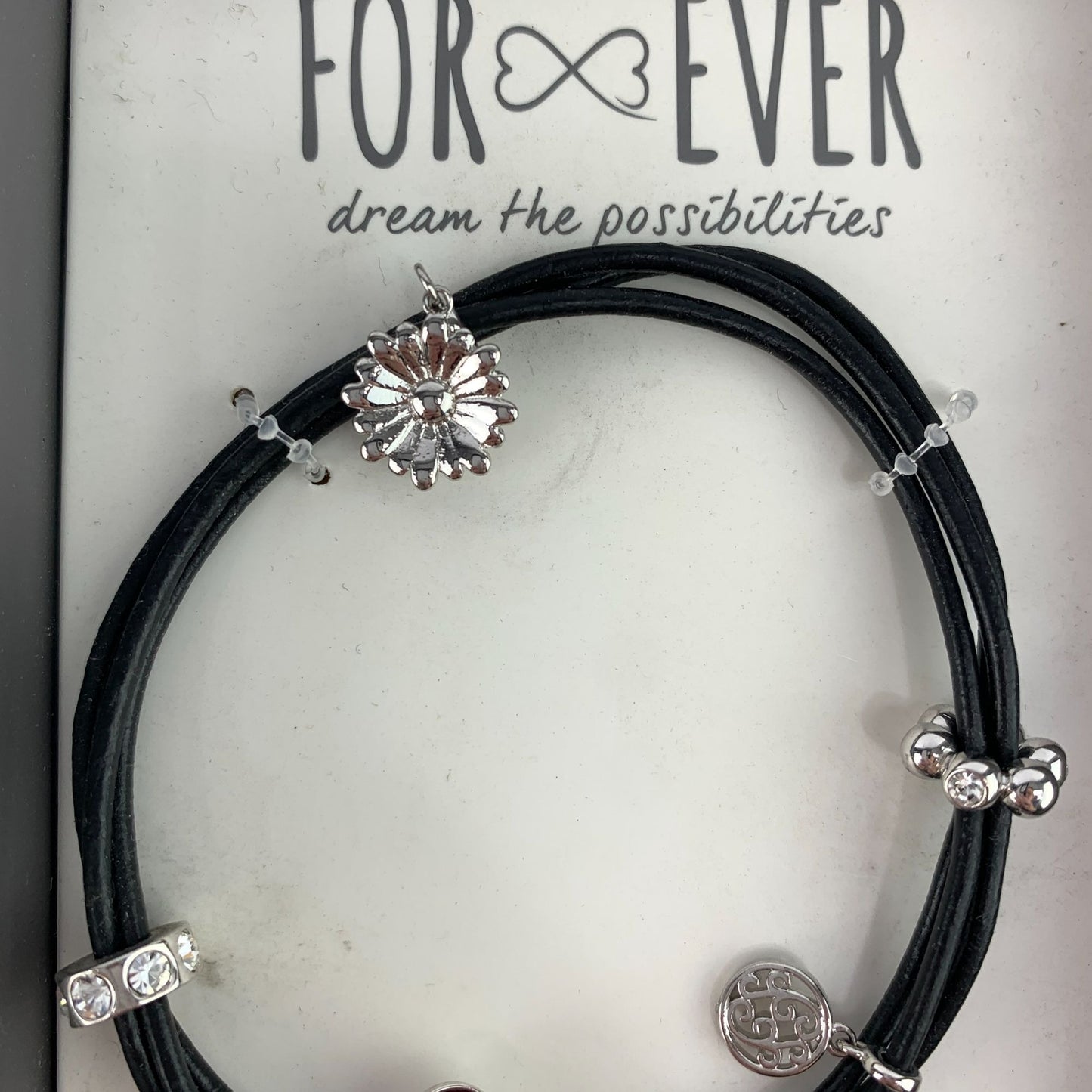 New Silver Genuine Leather Flower Bracelet