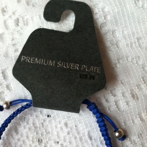 NEW Silver CZ Arrow Blue Cord Adjustable Bracelet