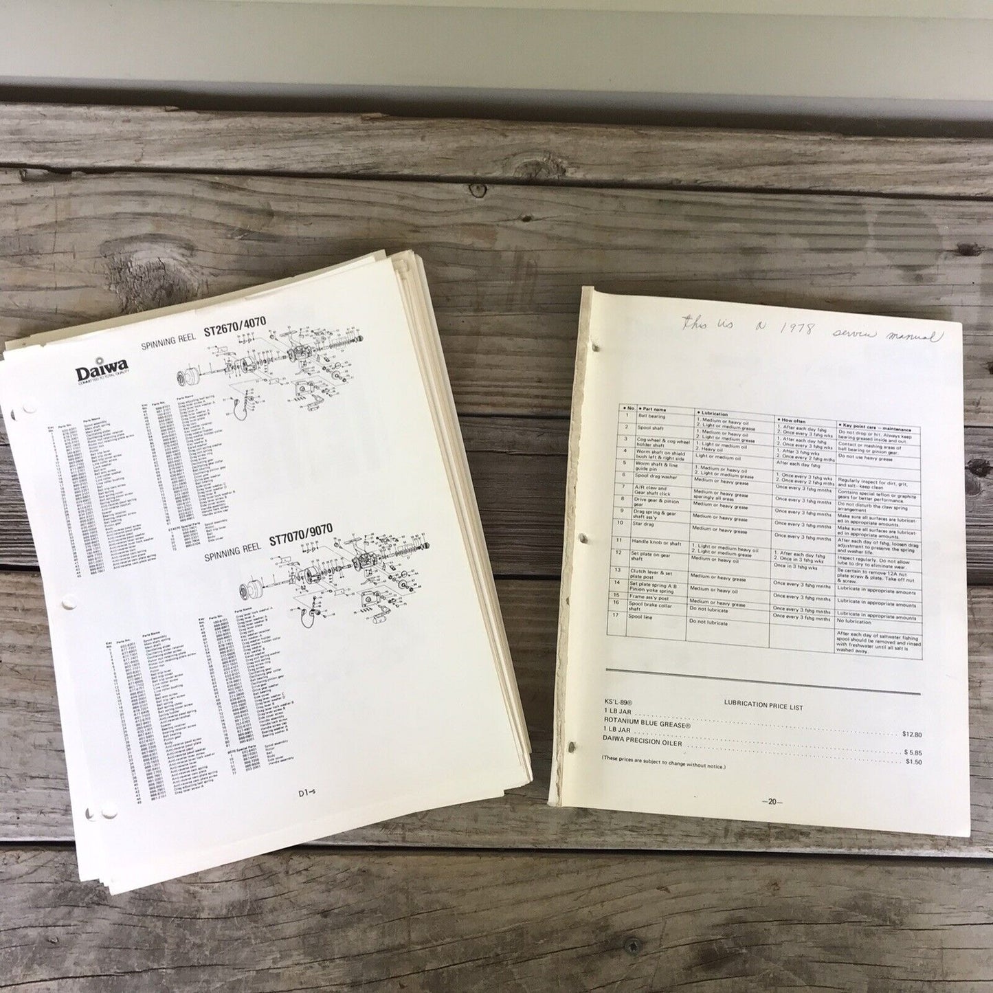 1978 Daiwa Fishing Reels Service Manual + Misc