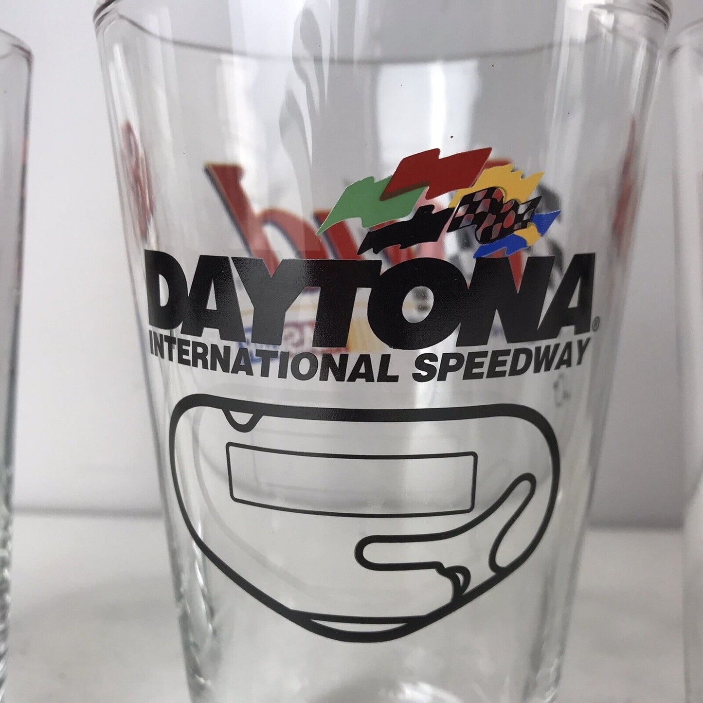 Set 4 Budweiser BUD NASCAR Beer Glasses DAYTONA International Speedway 16 oz