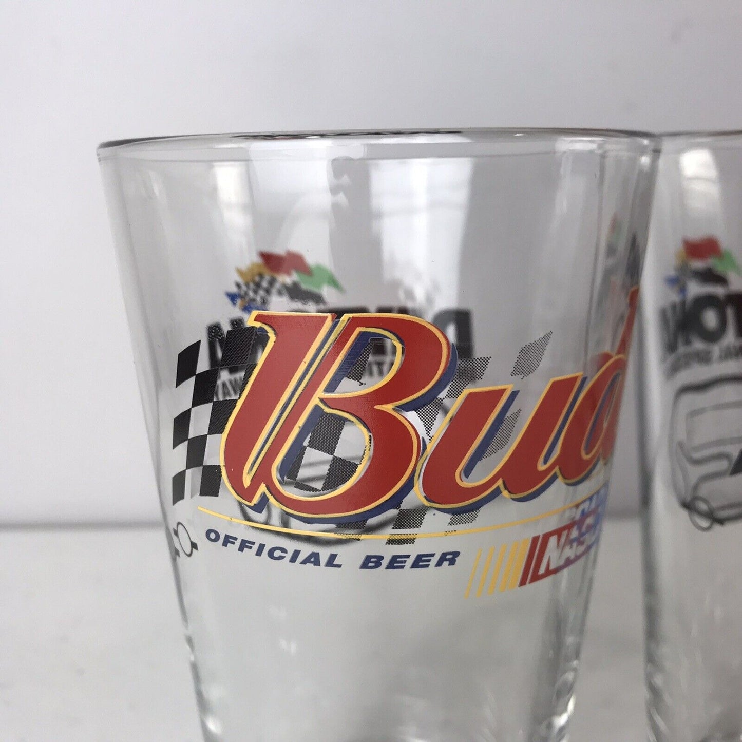 Set 4 Budweiser BUD NASCAR Beer Glasses DAYTONA International Speedway 16 oz