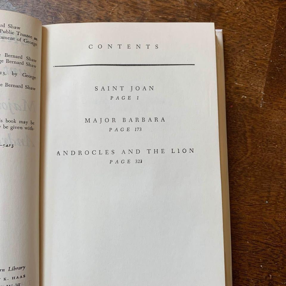 1952 Modern Library Bernard Shaw’s Saint Joan Major Barbara Androcles and the Lion book