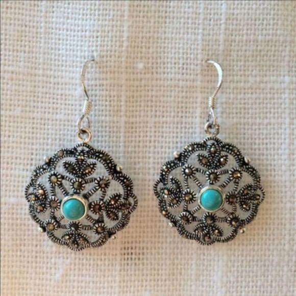 NEW Sterling Silver Turquoise Marcasite Earrings