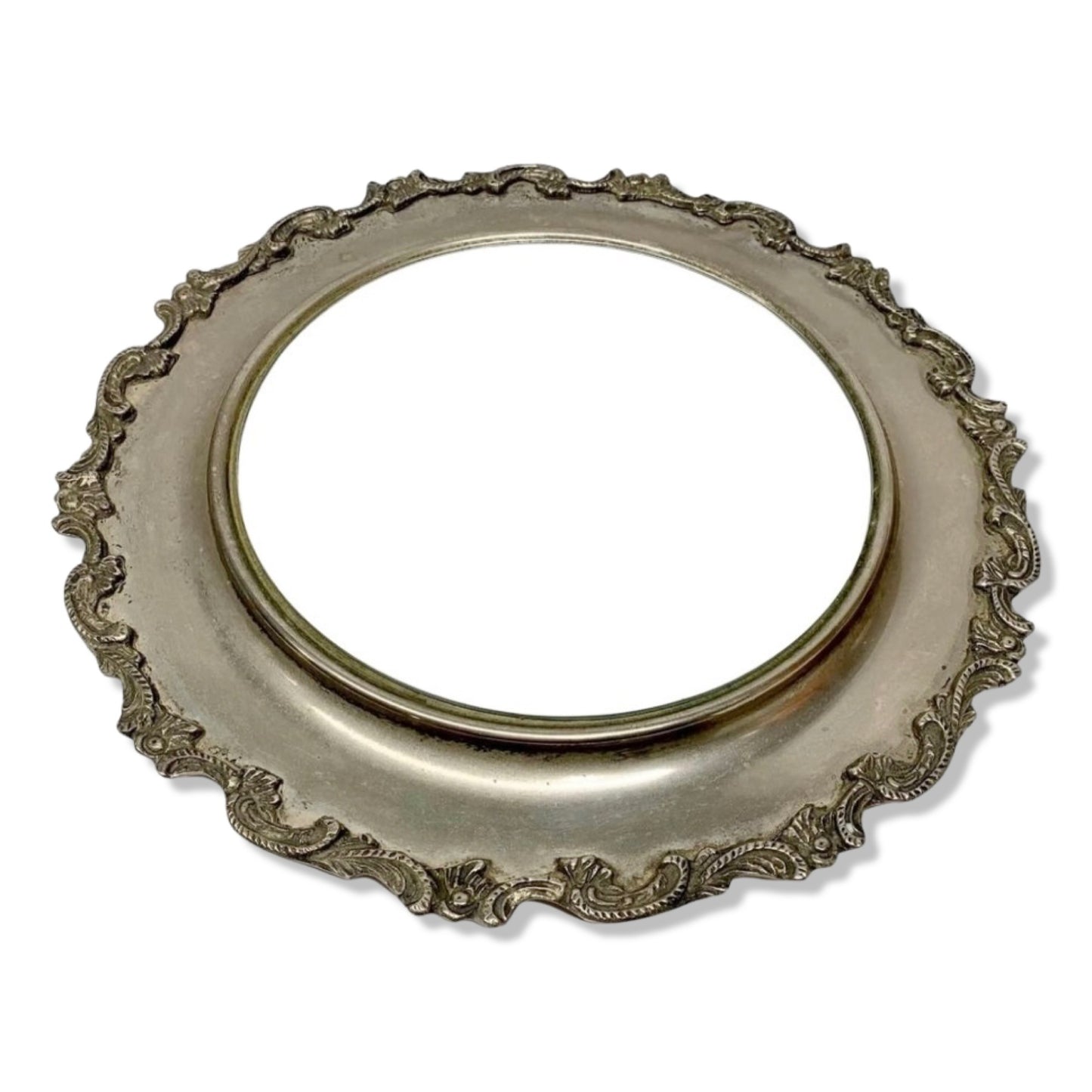 Vintage Silverplate Vanity Display Mirror Footed