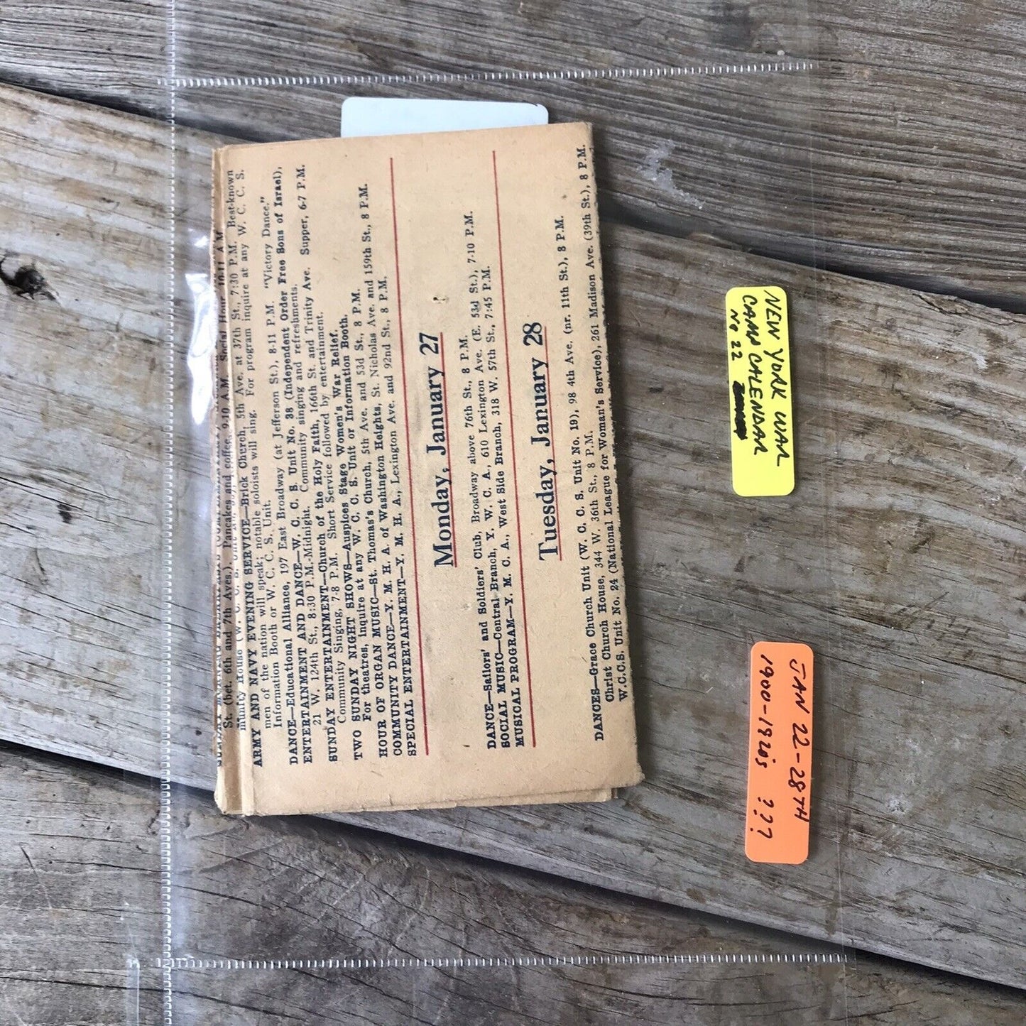 Antique Weekly News Calendar Soldiers Sailors Marines No. 22 NY War Camp WWI ?