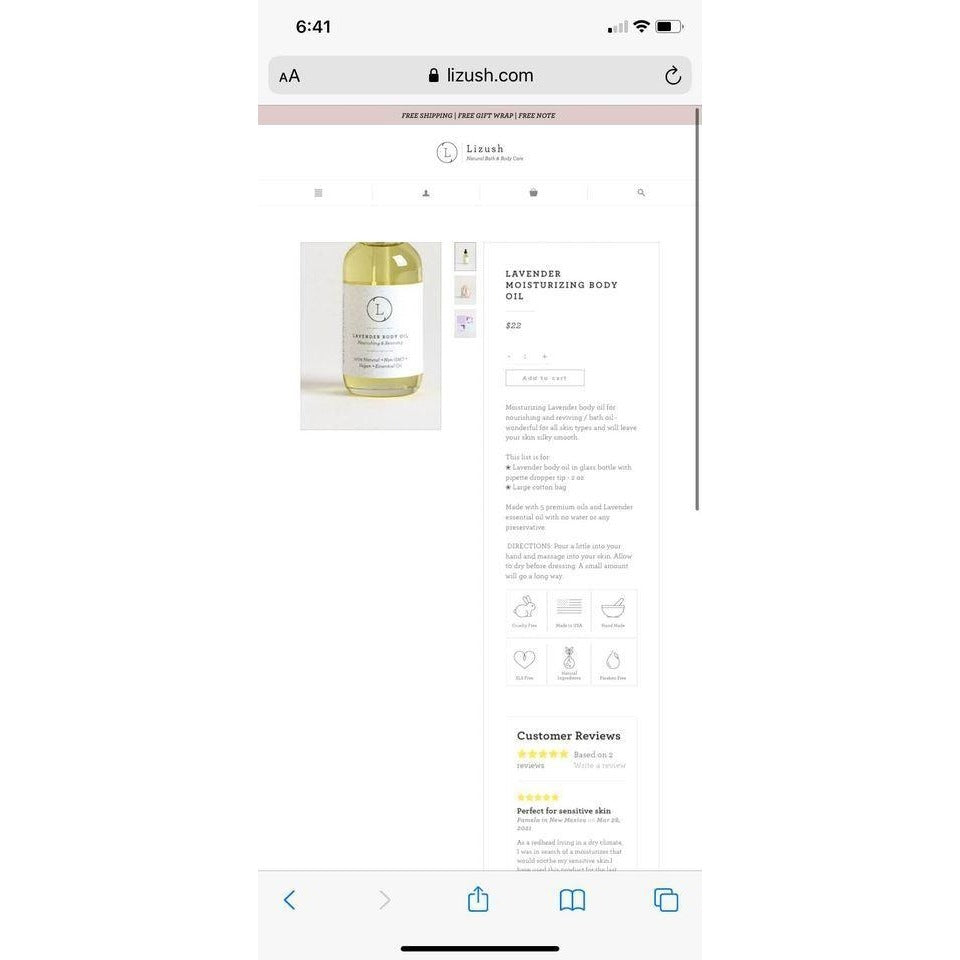 Lizush Lavender Body Oil 2 oz.