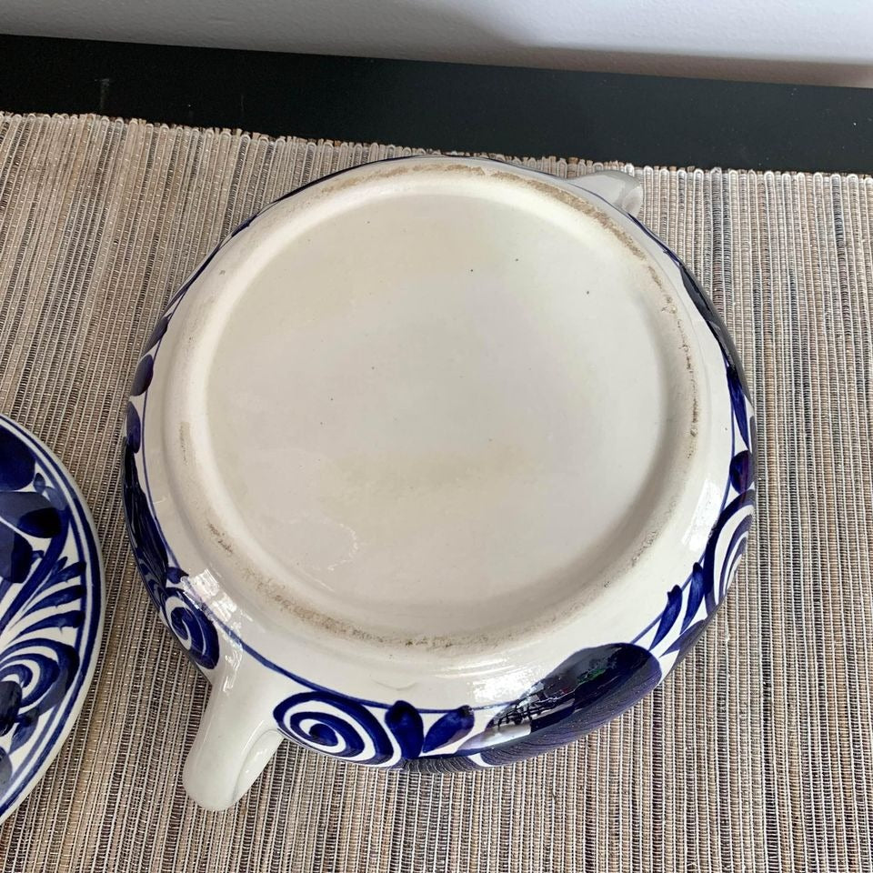 Blue and White Ceramic Soup Tureen Floral