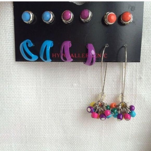 NEW Multi-Colored Earrings Set of 6 Pairs