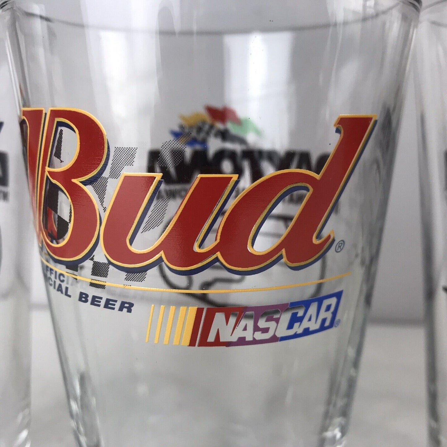 Set 4 Budweiser BUD NASCAR Beer Glasses DAYTONA International Speedway 16 oz