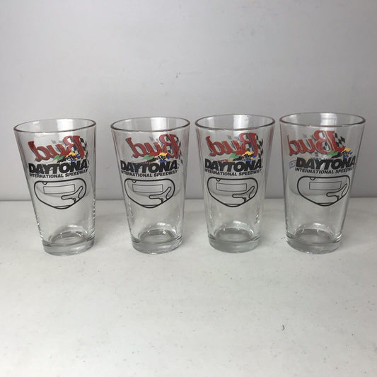 Set 4 Budweiser BUD NASCAR Beer Glasses DAYTONA International Speedway 16 oz
