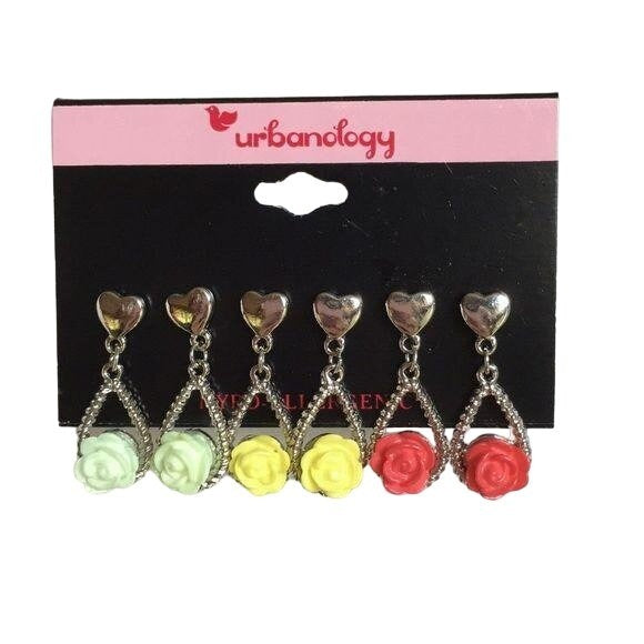 NEW Rose Heart Drop Earrings Set of 3 Pairs