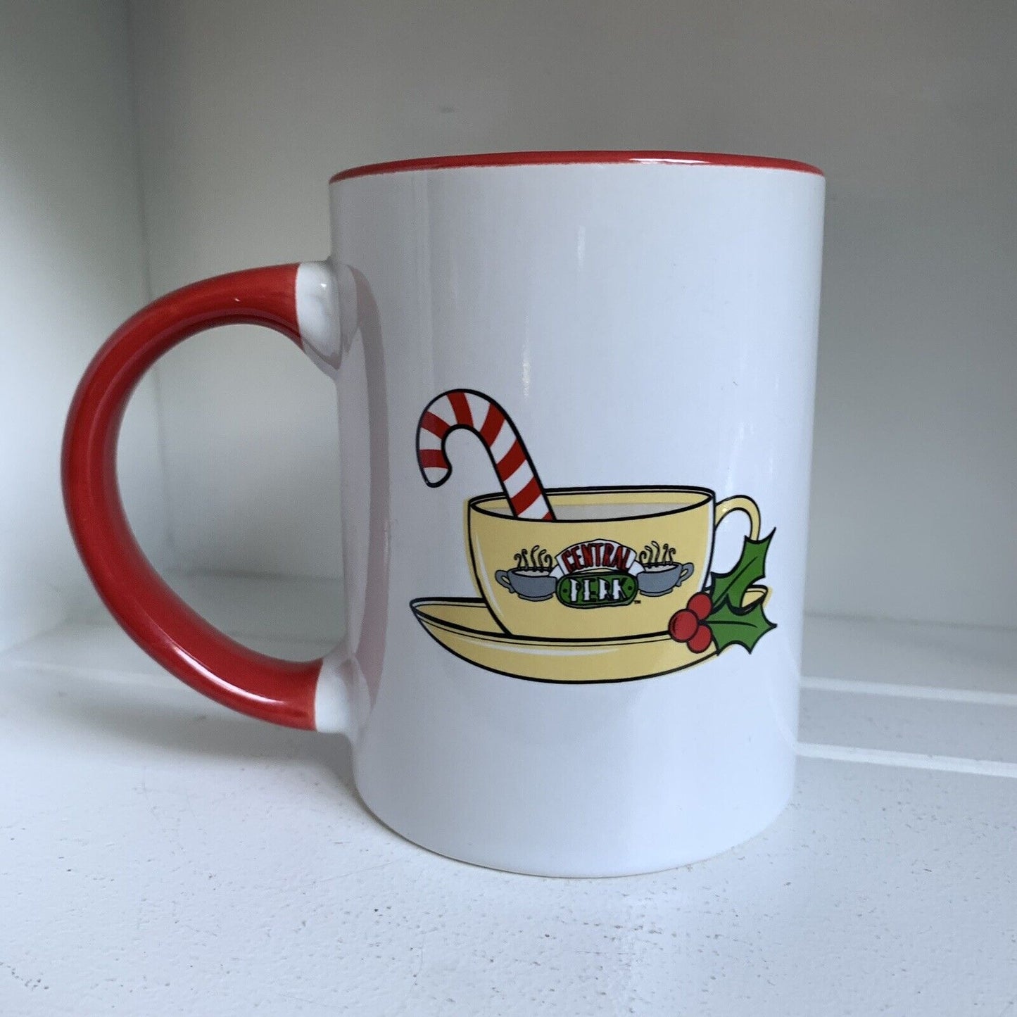 Friend's Central Perk Christmas Candy Cane Holly Large Coffee Mug Ceramic