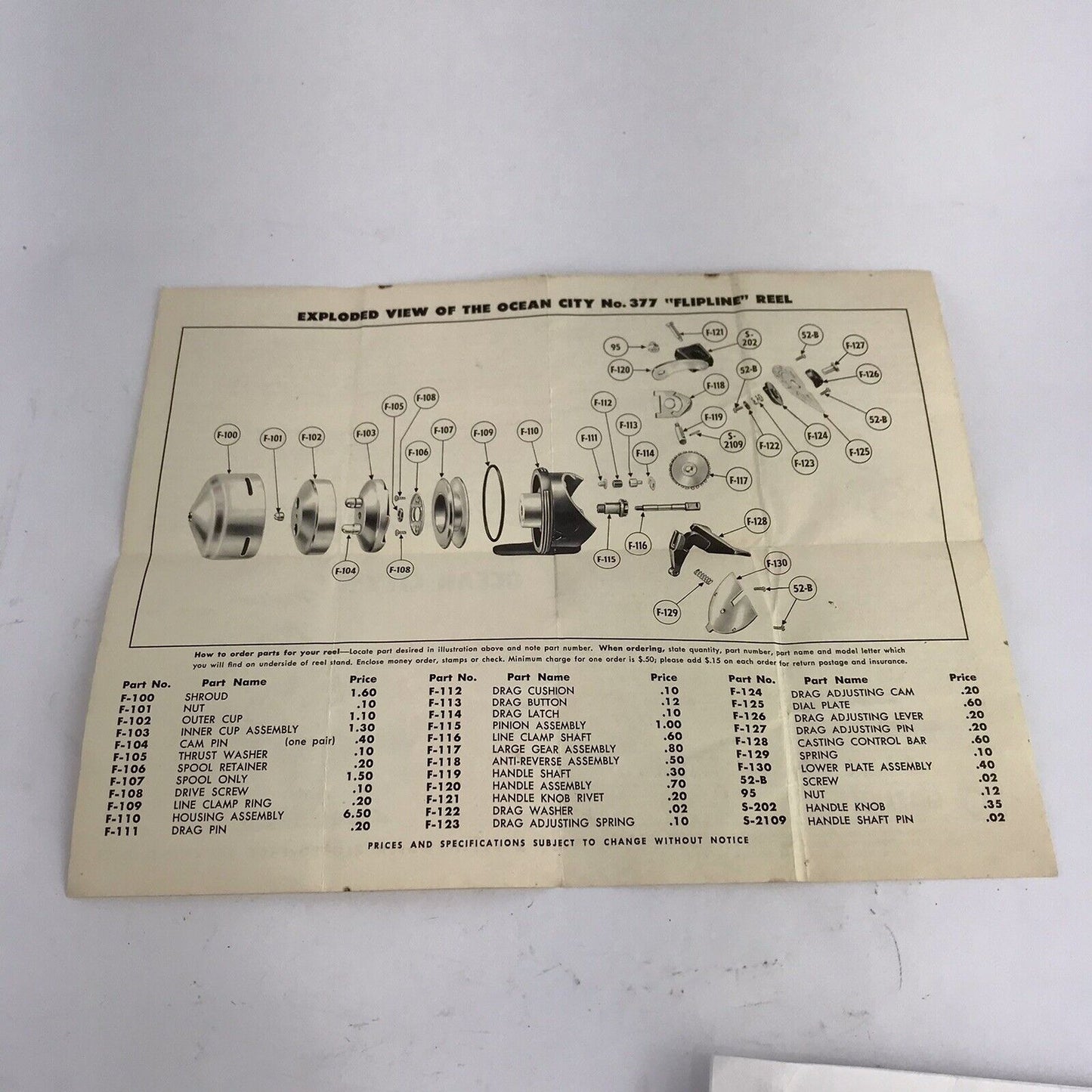 Vintage Ocean City’s Flipline 377 Fishing Reel Instructions Manual NO REEL