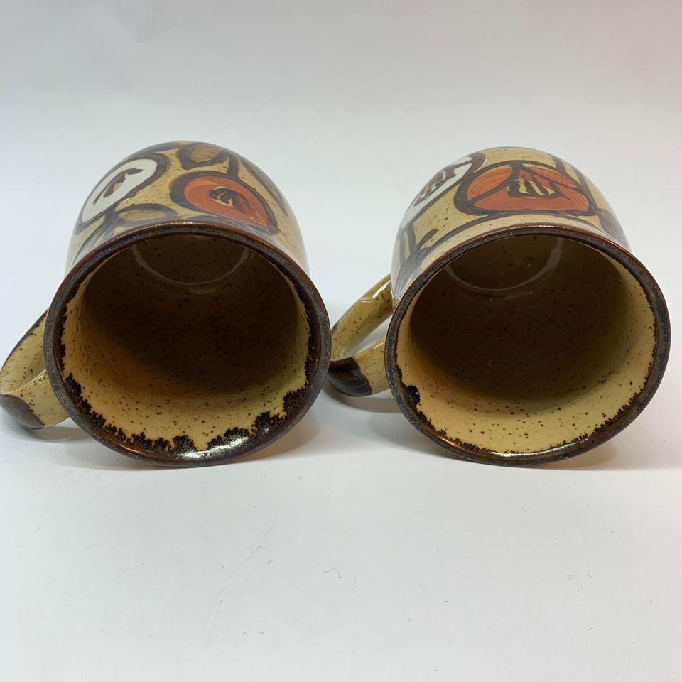 Vintage Brown Speckled Painted Coffee Mugs Pair of 2
