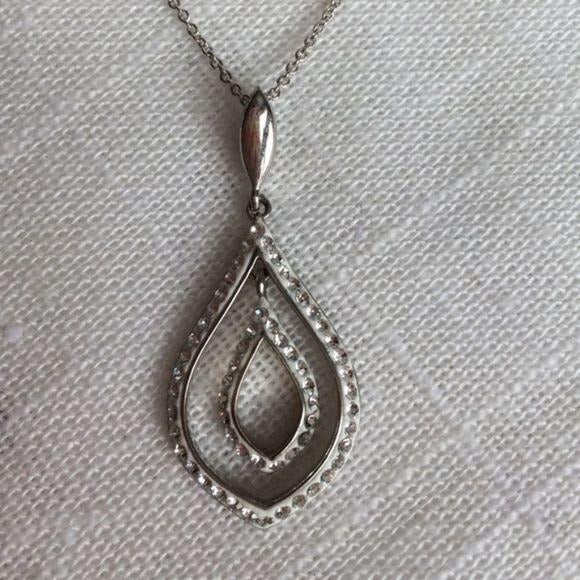 NEW Silver CZ Double Teardrop Pendant Necklace