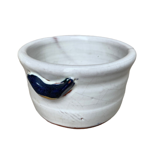 Vintage Handmade Pottery Small Bowl With Blue Birds on Sides