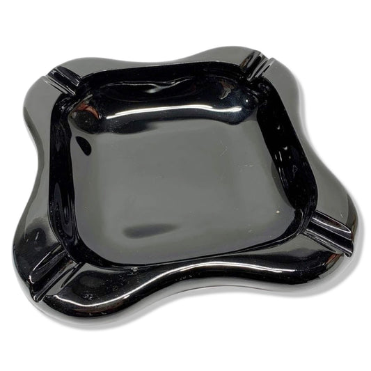 Vintage Black Solid Glass Large Ashtray 9” MCM
