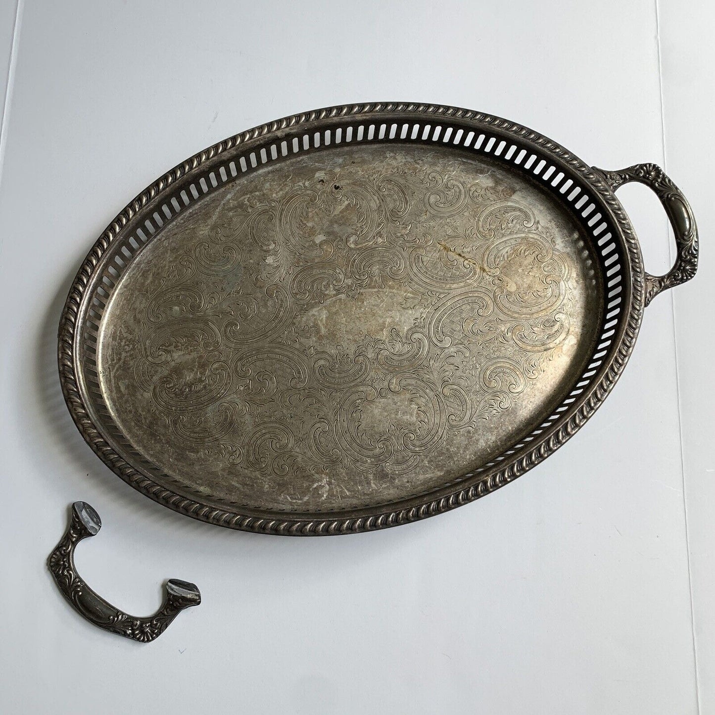 Kirk's Silver Guild A-1 Footed Serving Tray Vintage Broken Handle