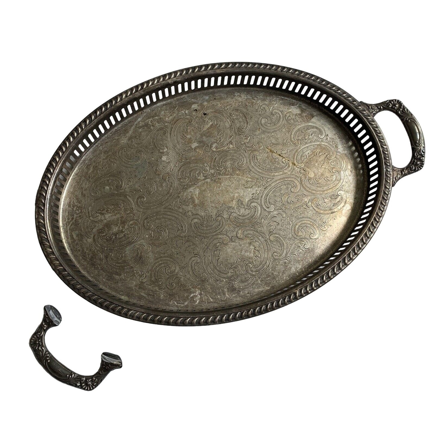 Kirk's Silver Guild A-1 Footed Serving Tray Vintage Broken Handle