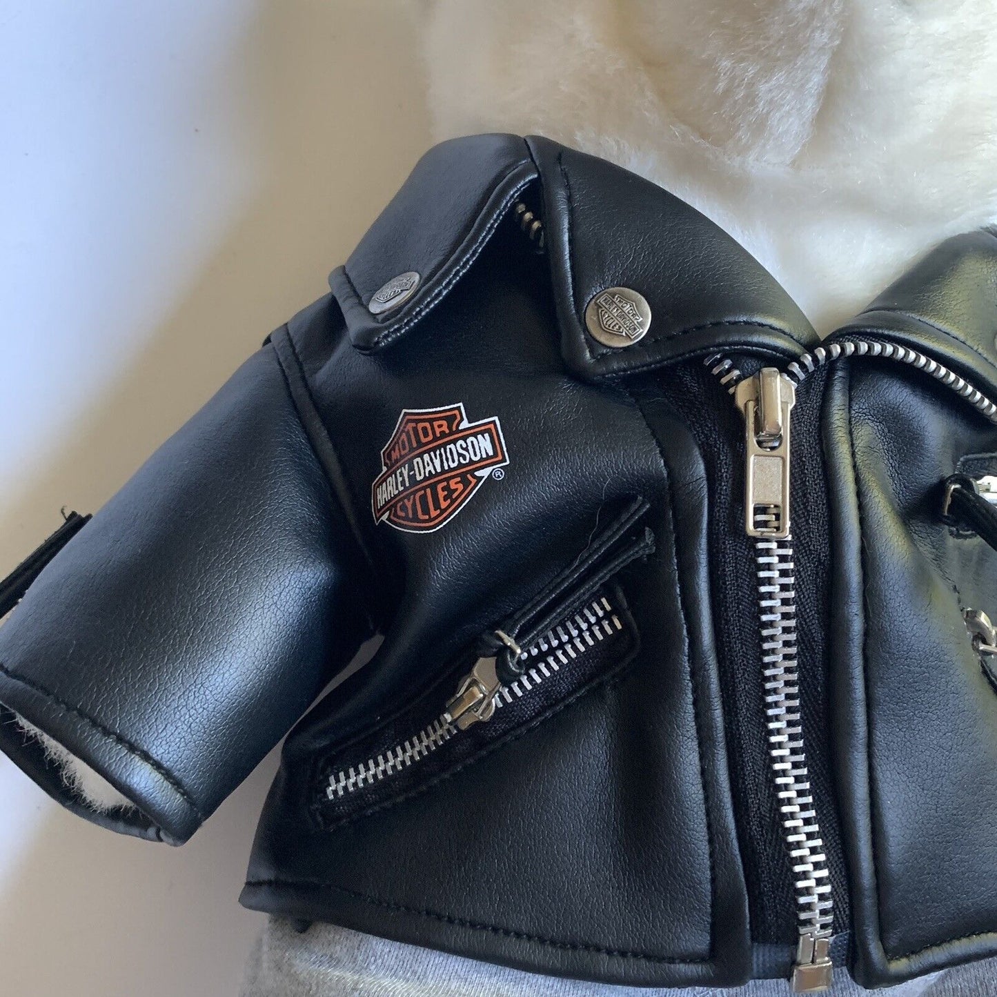 Build A Bear White Bear with Black Harley Jacket