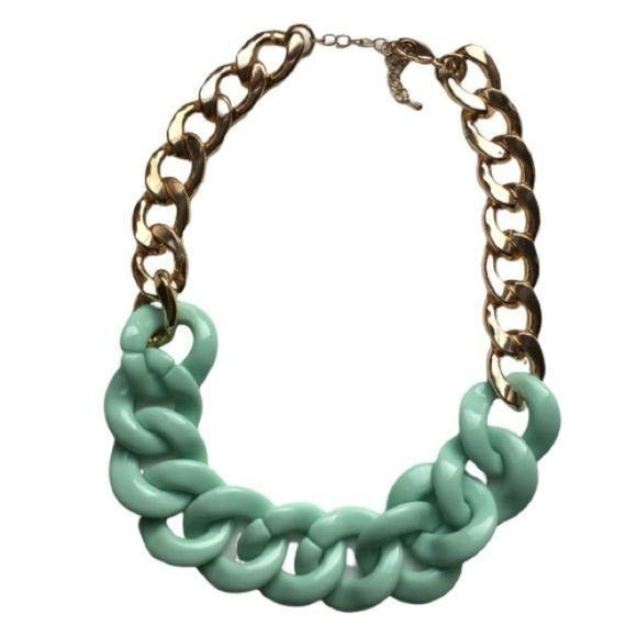 Vintage | Chunky Teal & Gold Metal Necklace
