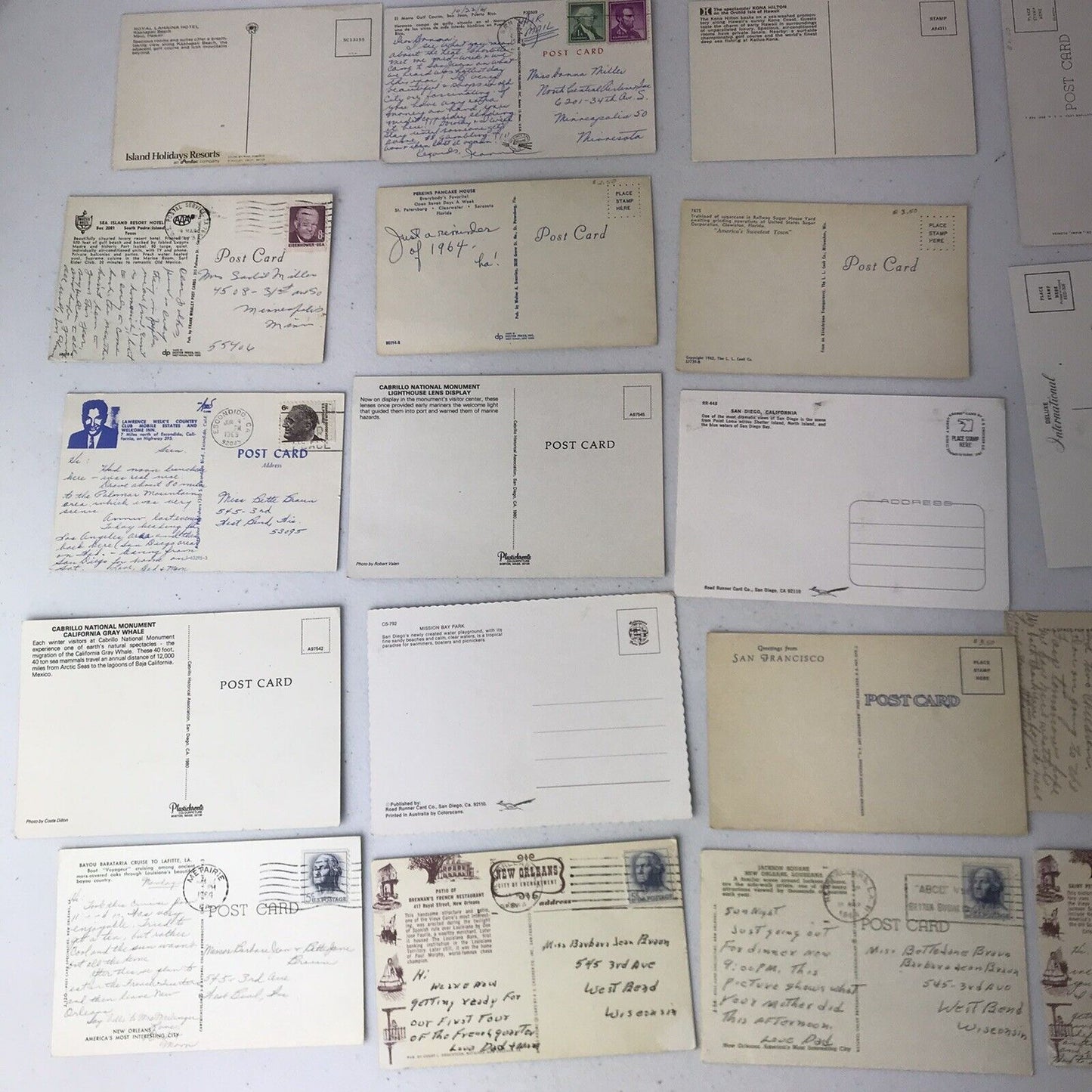 Lot 26 Vintage Postcards: Tropical States- New Orleans, LA, CA, TX, HI, etc.