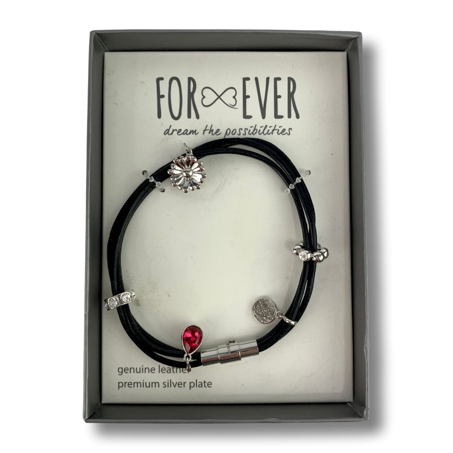New Silver Genuine Leather Flower Bracelet