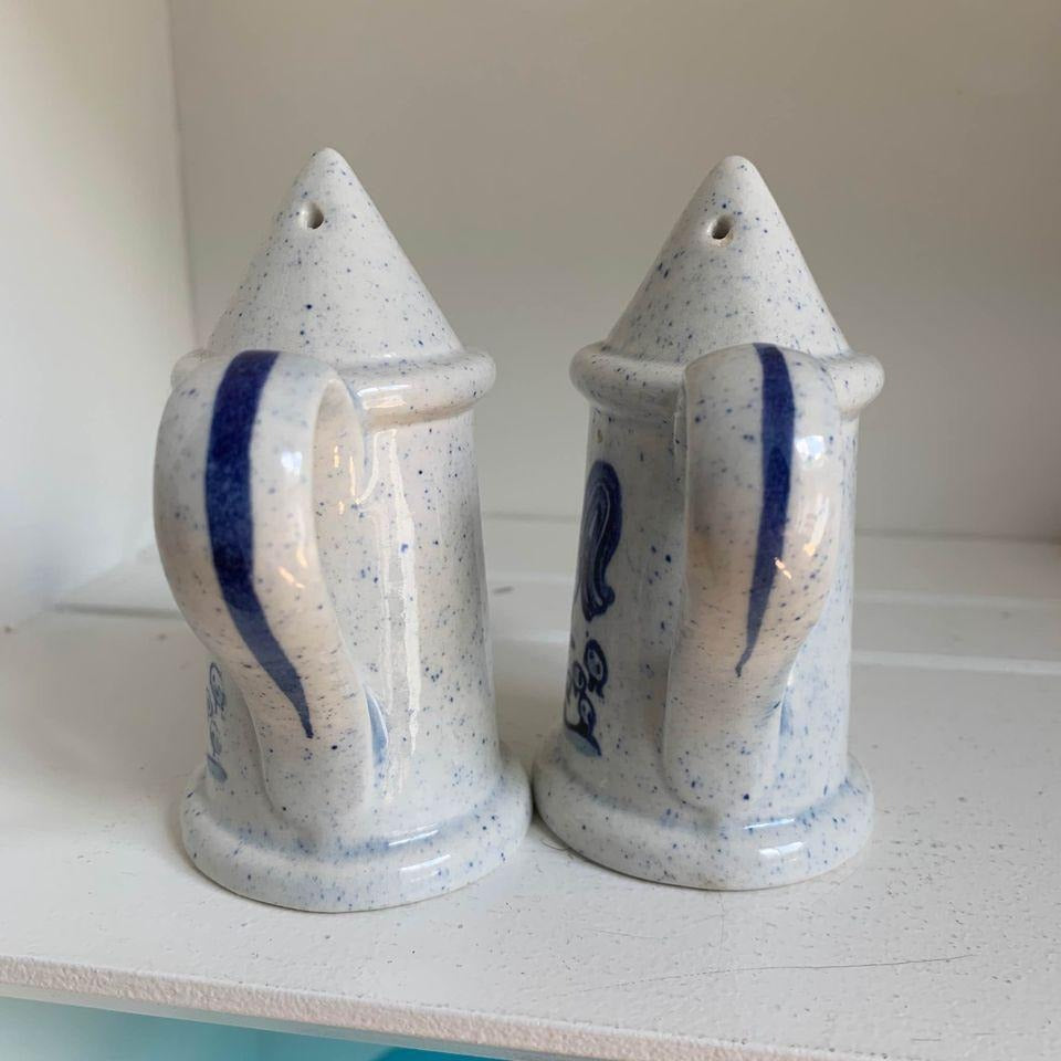Blue & White Chicken Salt & Pepper Shakers Pair