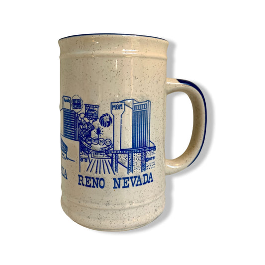 Vintage Reno Nevada Blue Speckled Tall Coffee Beer Mug