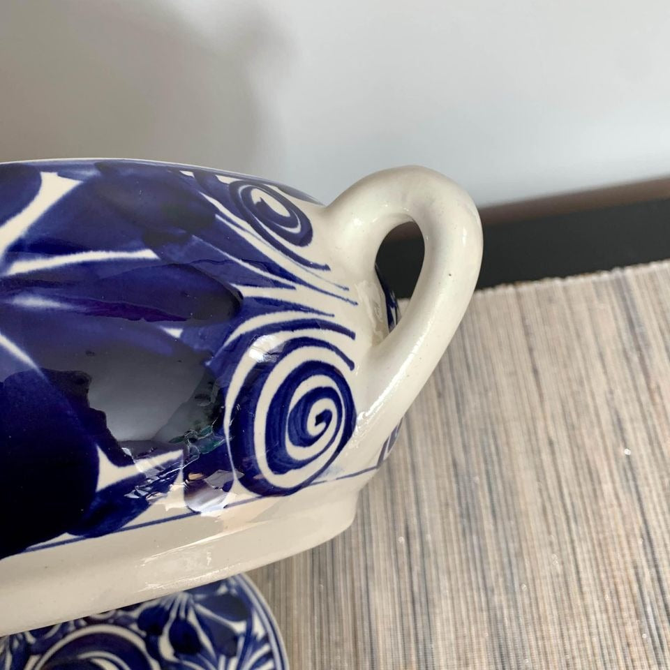 Blue and White Ceramic Soup Tureen Floral