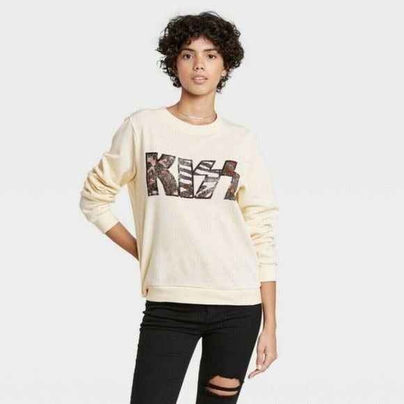 Animal Print Kiss Graphic Sweatshirt Off White XS New