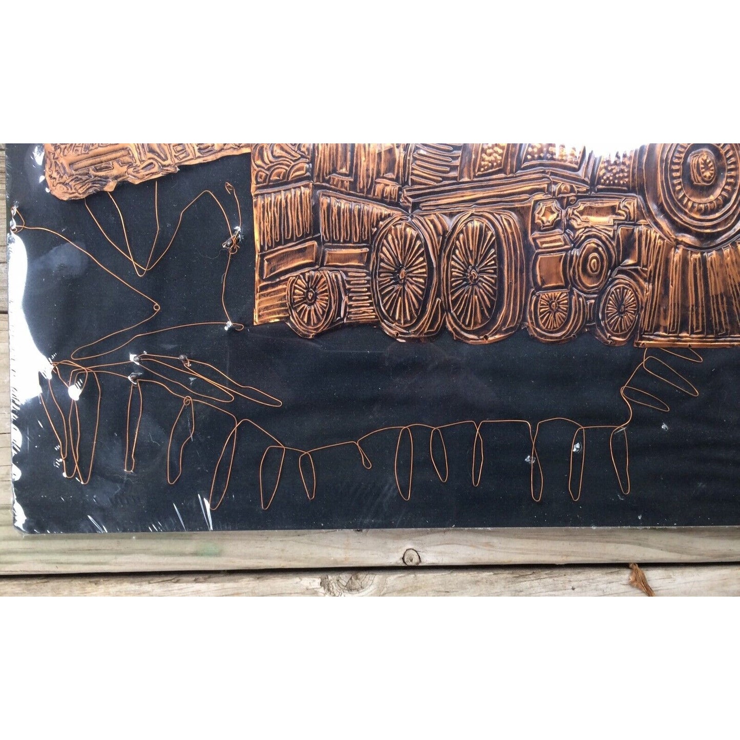 Vintage String & Copper Wire Nail Art Train Locomotive & Depot Black Sealed