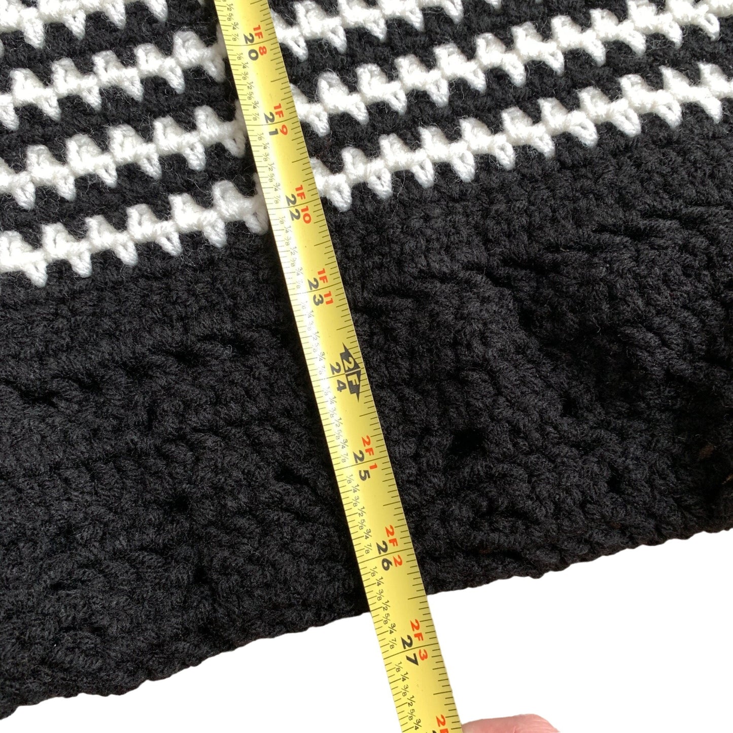 Vintage Black & White Crocheted Crochet Striped Piece