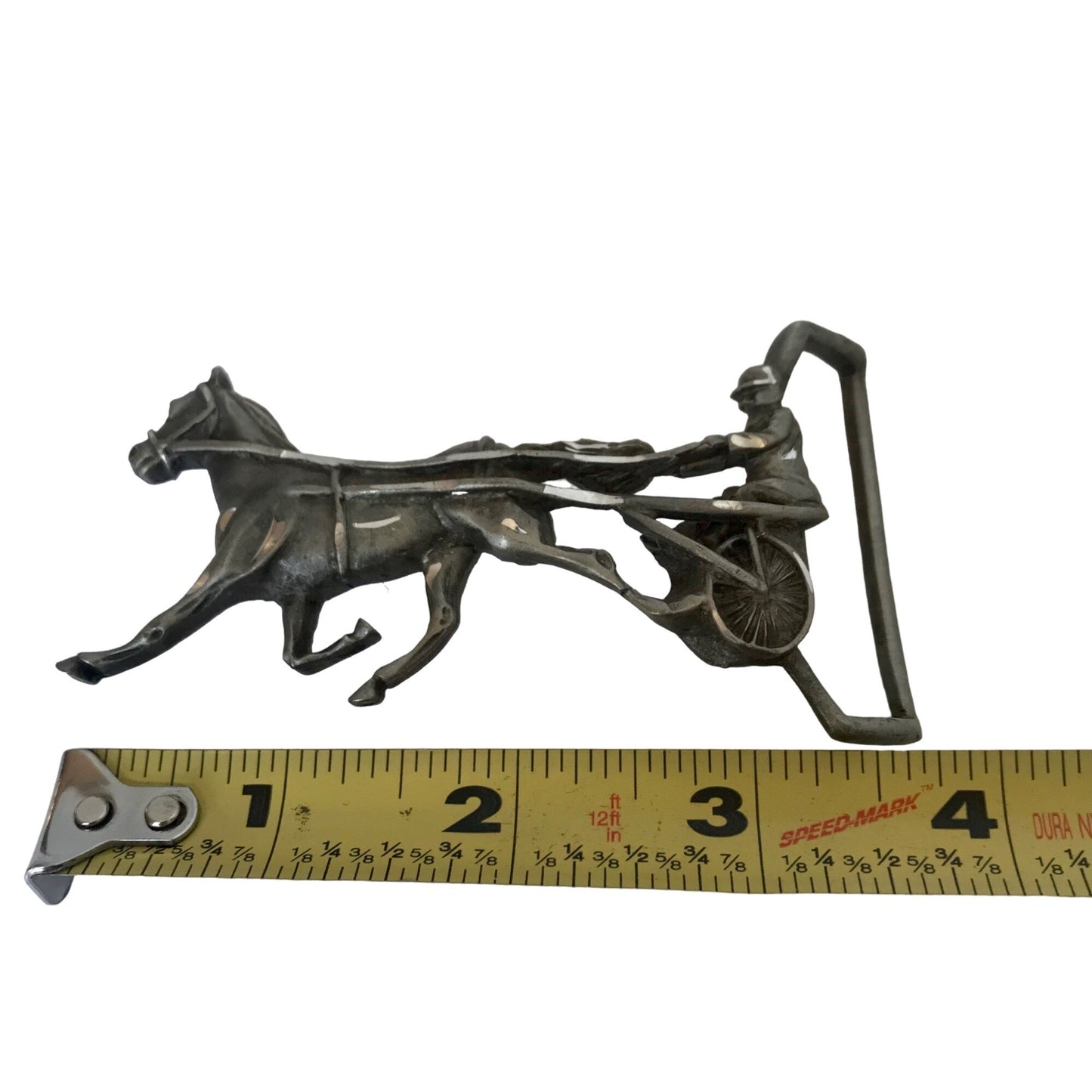 Vintage Pewter Horse Cart Racing Belt Buckle